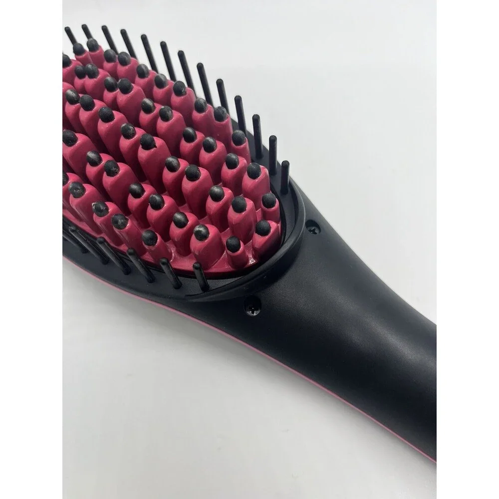 Simply Straight Ceramic Hair Straightener Brush LCD Display -Temp Control Pink
